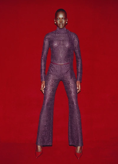 Straight-fit lace pants