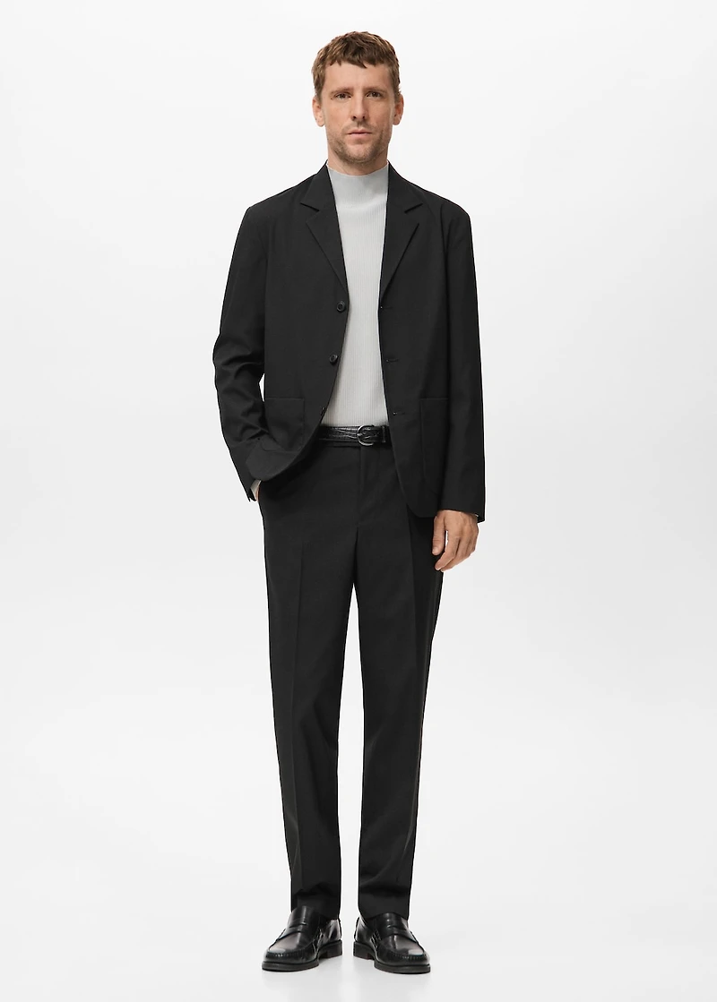 Pleated straight-leg suit pants