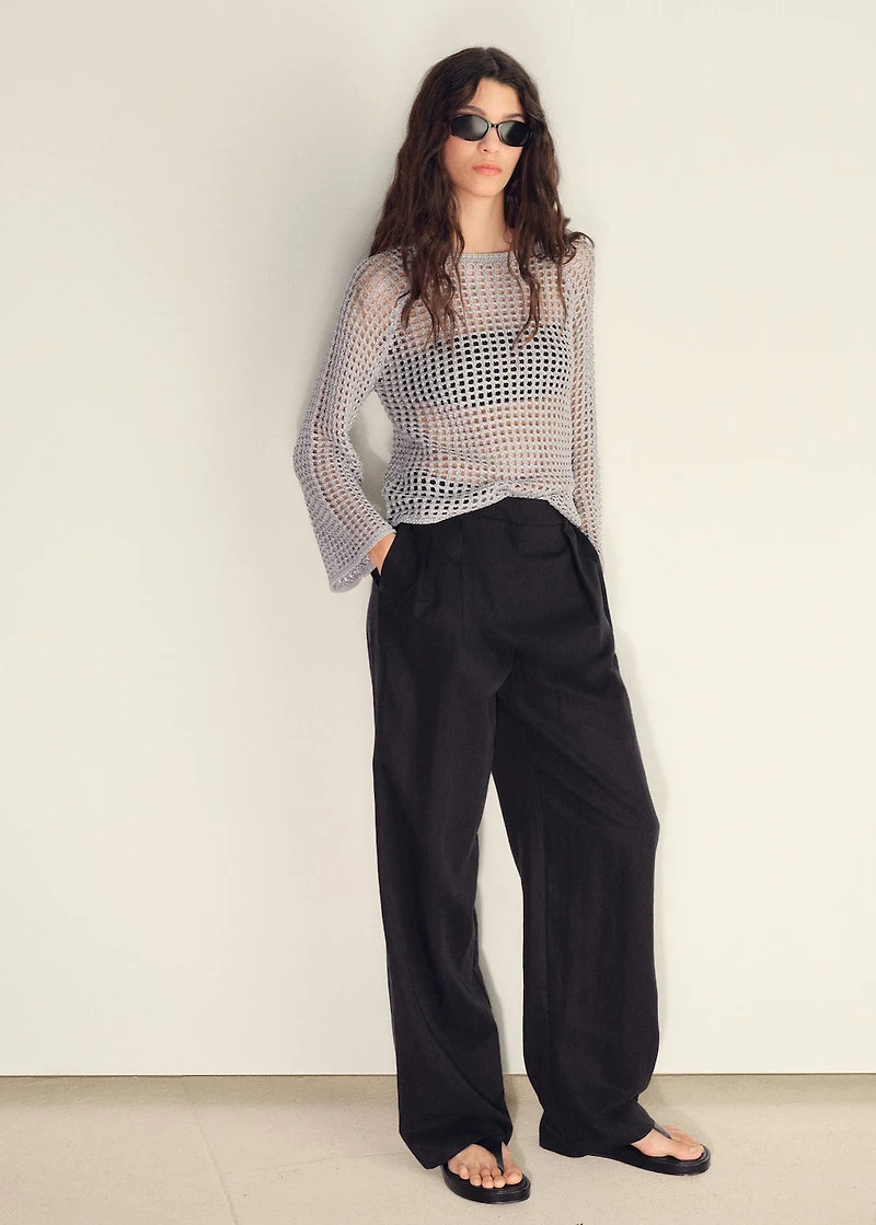 Long-sleeved crochet sweater