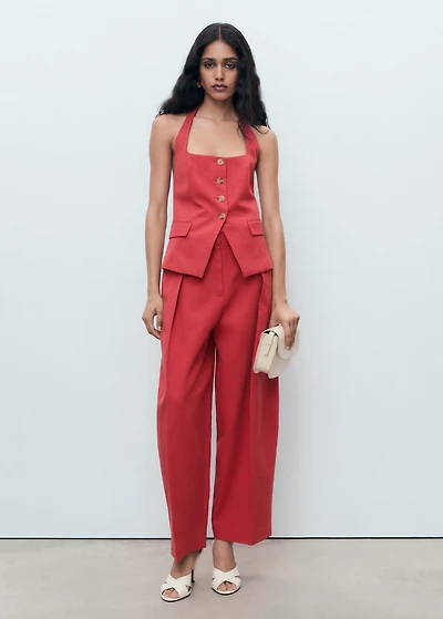 Linen-blend suit vest