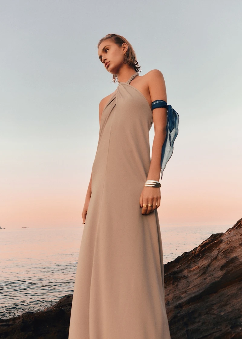 Long halter wrap dress