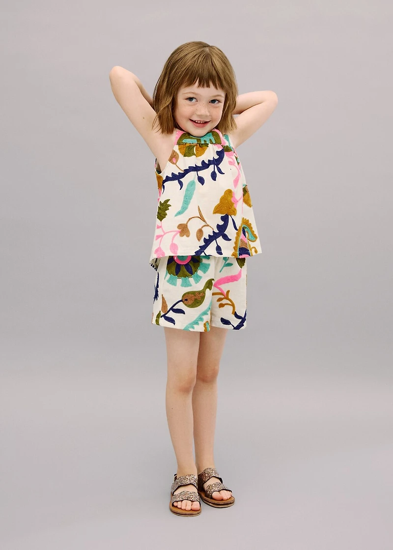 Embroidered linen shorts