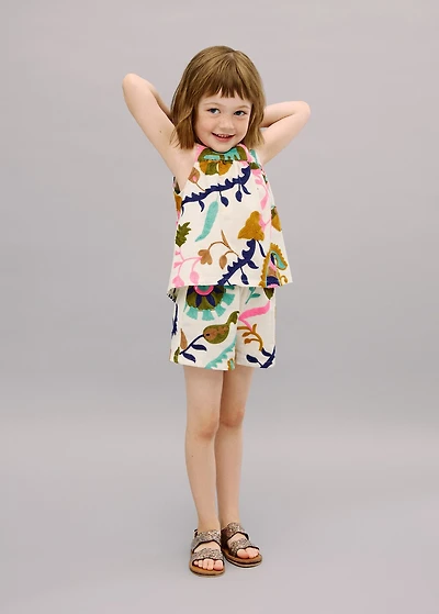 Embroidered linen shorts