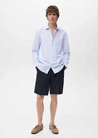 Regular-fit striped cotton-linen shirt