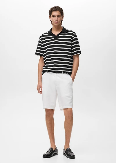 Striped braided-knit polo shirt