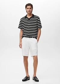Striped braided-knit polo shirt