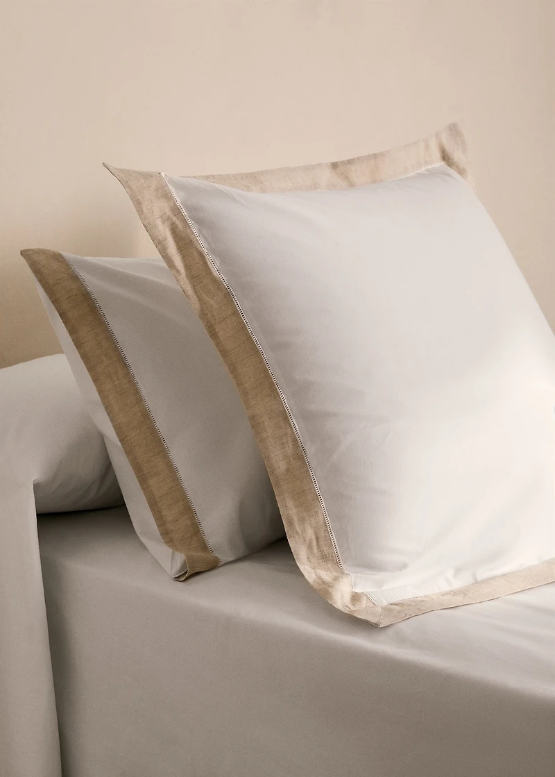 Cotton percale pillowcase with linen trim 45x110 cm