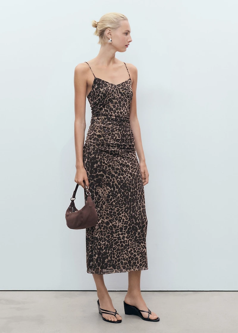 Ruched leopard-print midi-dress