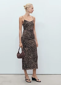 Ruched leopard-print midi-dress