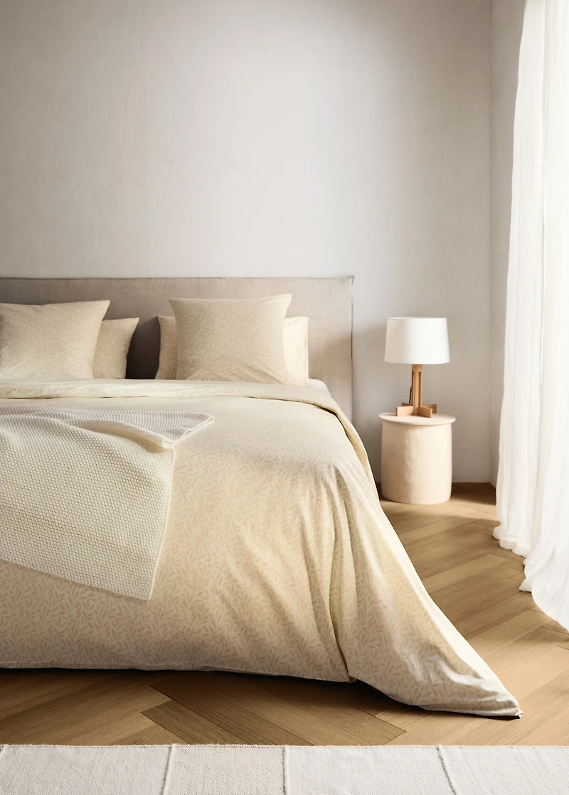 Percale cotton duvet cover with leaf print for 90 cm bed