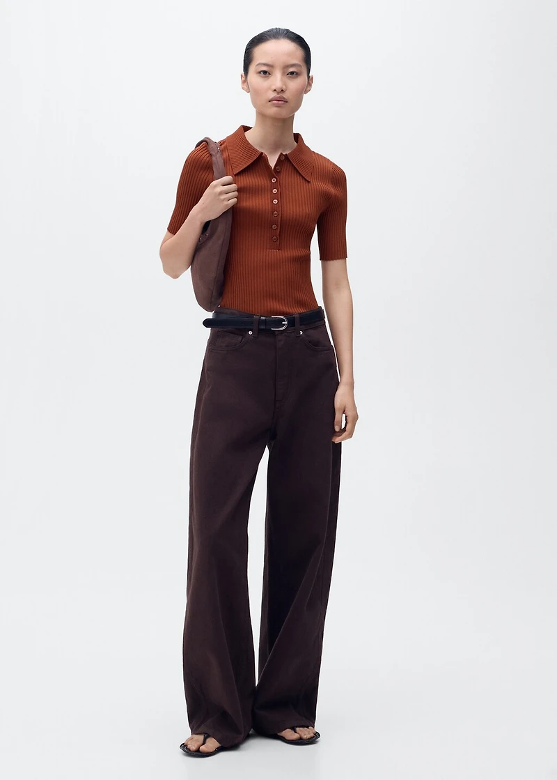 Polo-neck ribbed sweater