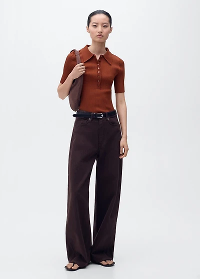 Polo-neck ribbed sweater