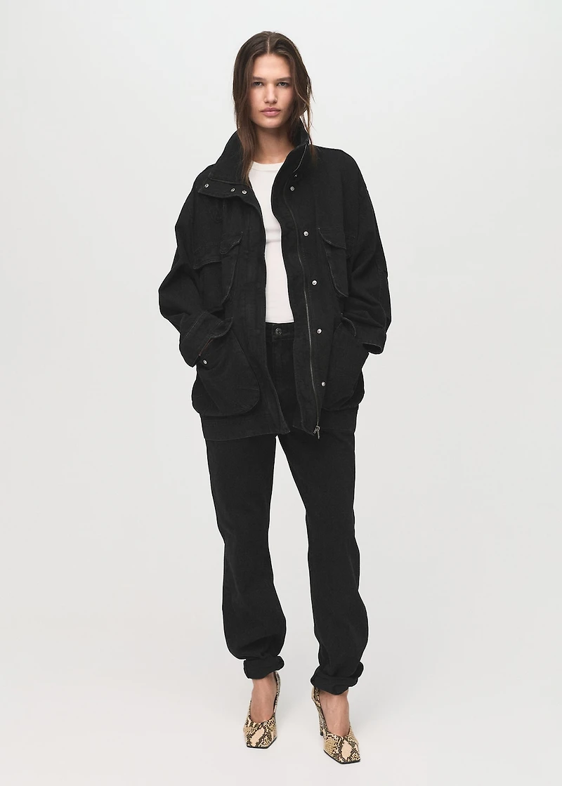 Oversized denim barn jacket with pockets