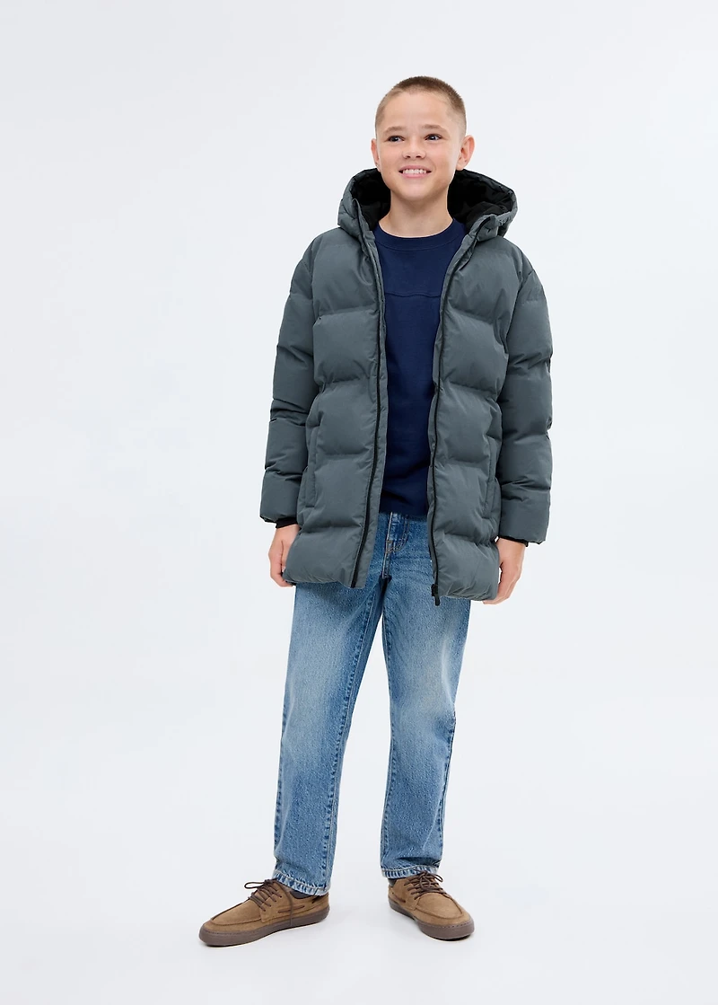 Long padded anorak with hood