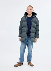 Long padded anorak with hood