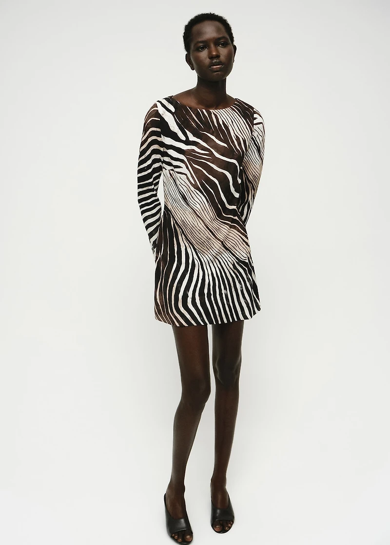 Zebra-print dress with flared sleeves