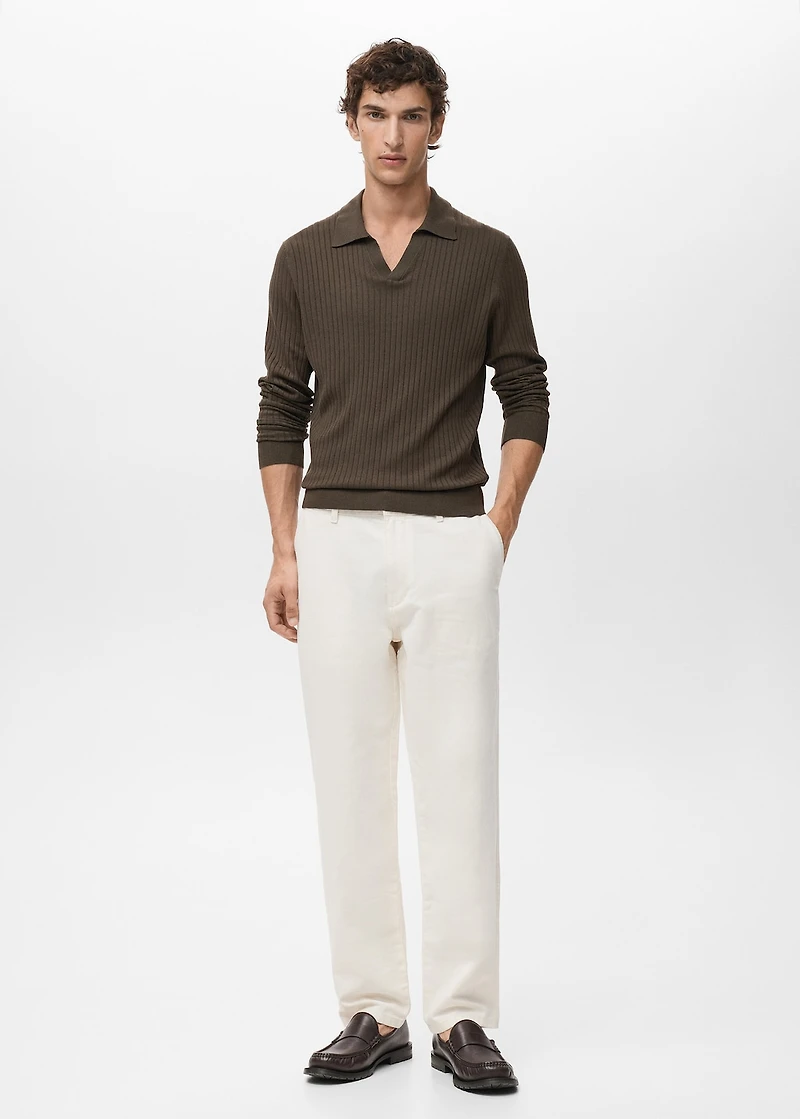 Ribbed knitted polo sweater