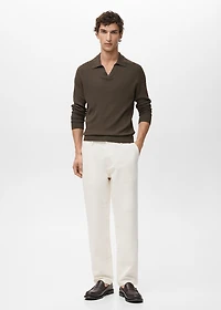 Ribbed knitted polo sweater