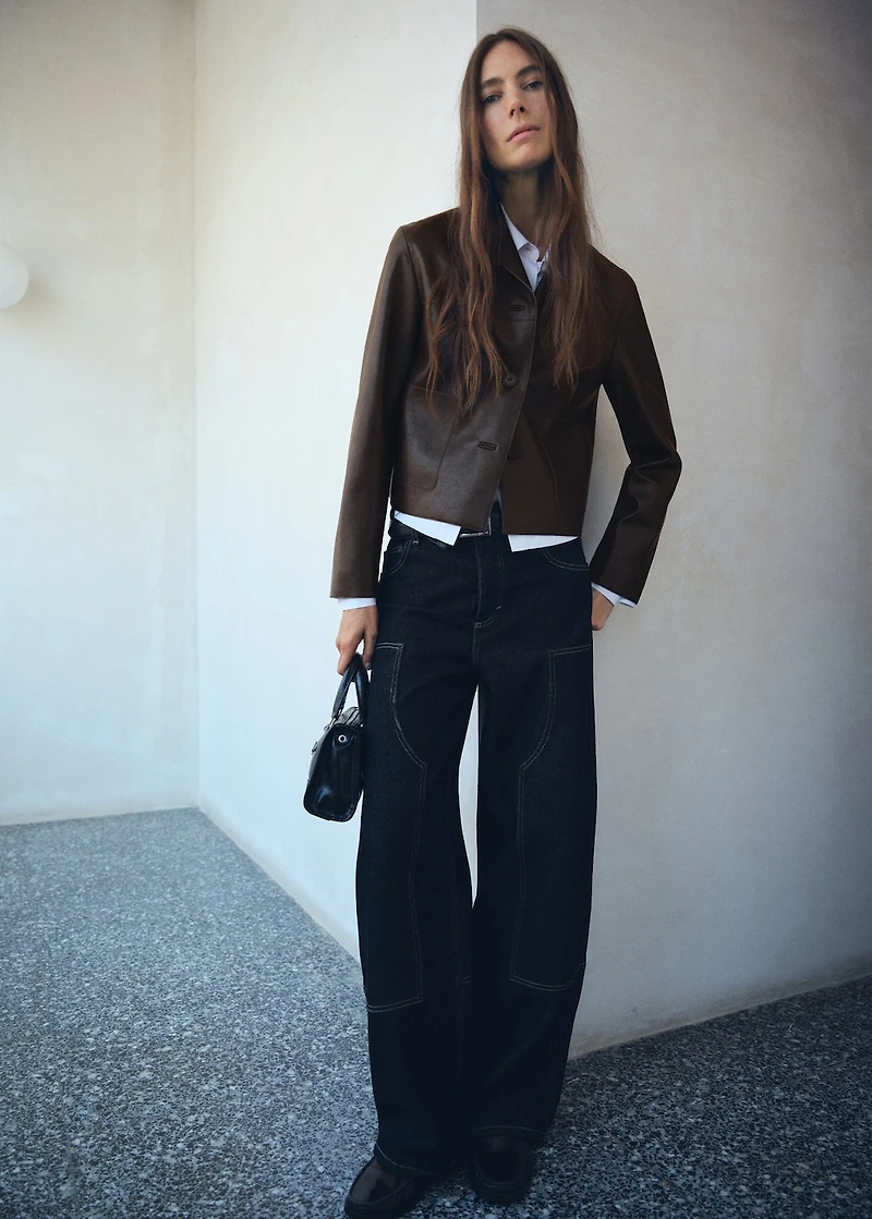 Faux-leather jacket with pockets