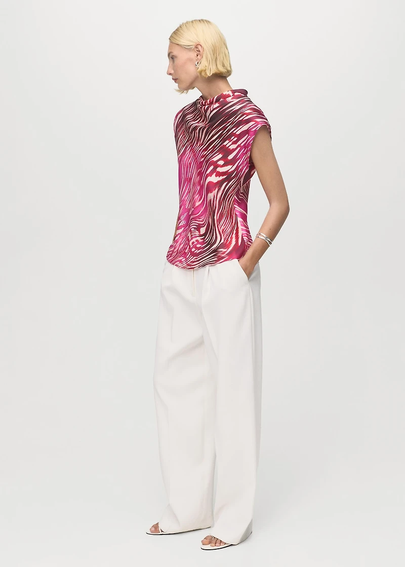 Satin blouse with draped neck