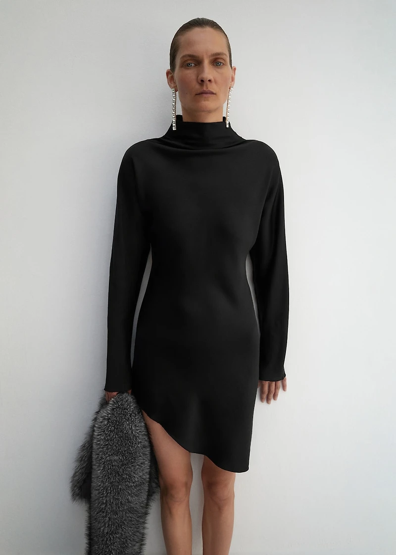 asymmetrical satin-finish dress with hem