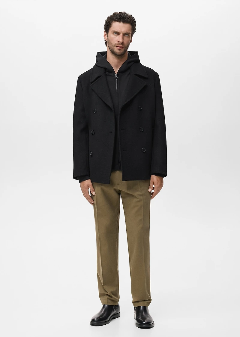 Wool double-breasted coat with buttons