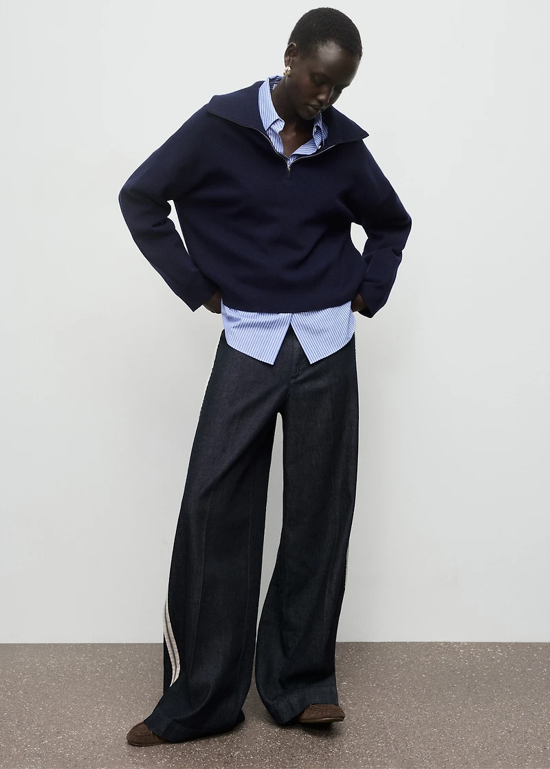 Wide-leg striped jeans