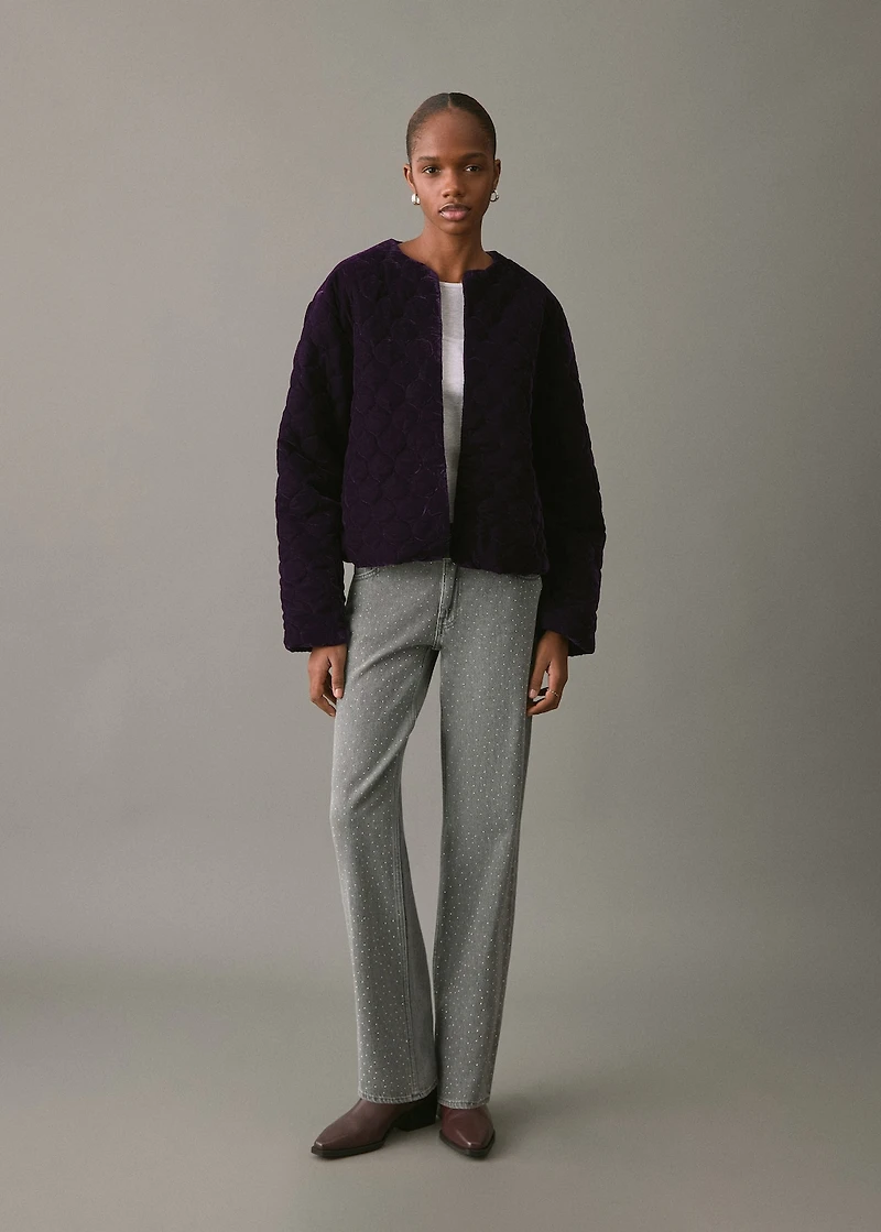 Velvet bomber jacket with stitching