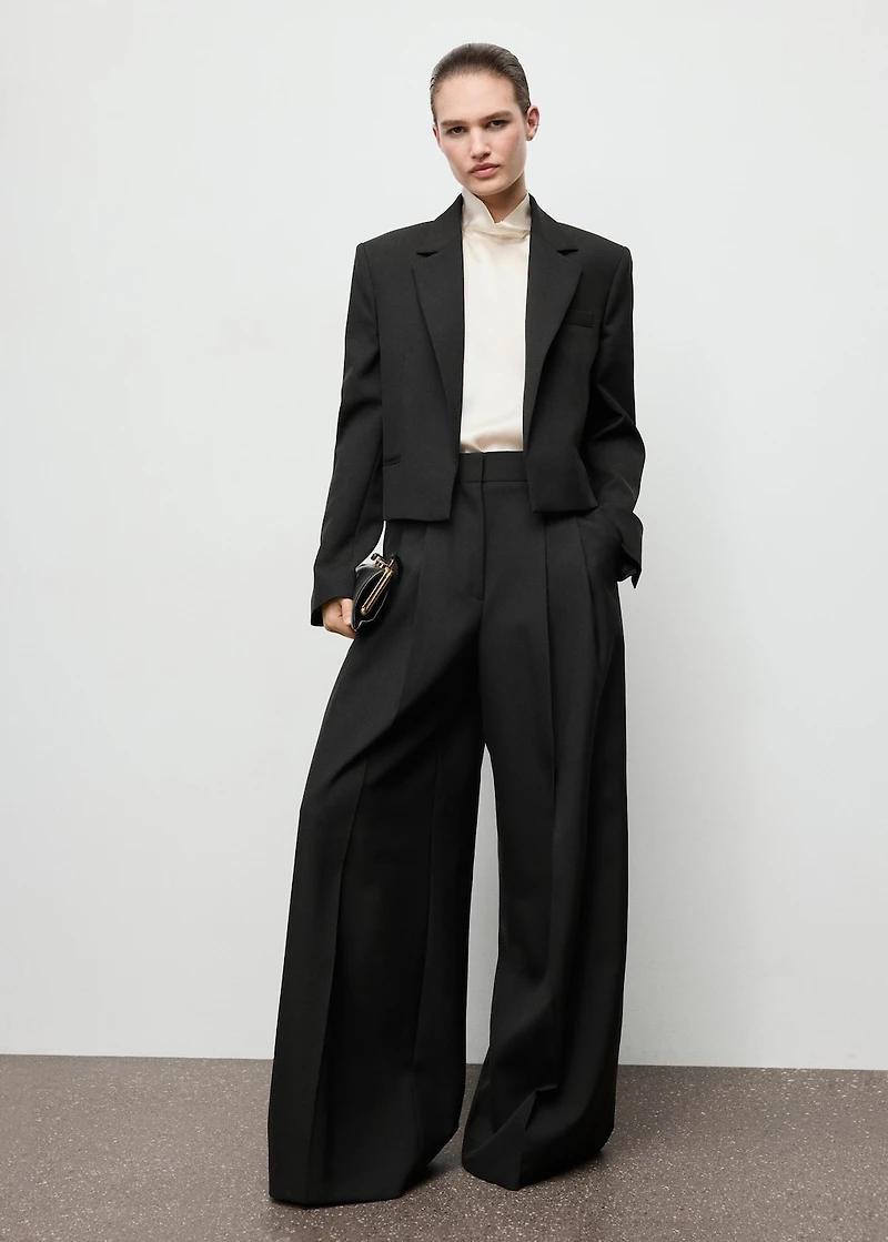 Wide-leg pleated suit pants
