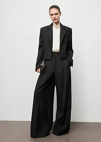 Wide-leg pleated suit pants