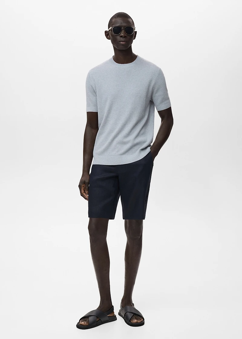 Slim-fit 100% linen bermuda shorts