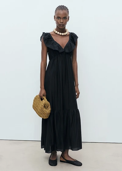 Long dress with ruffle neckline