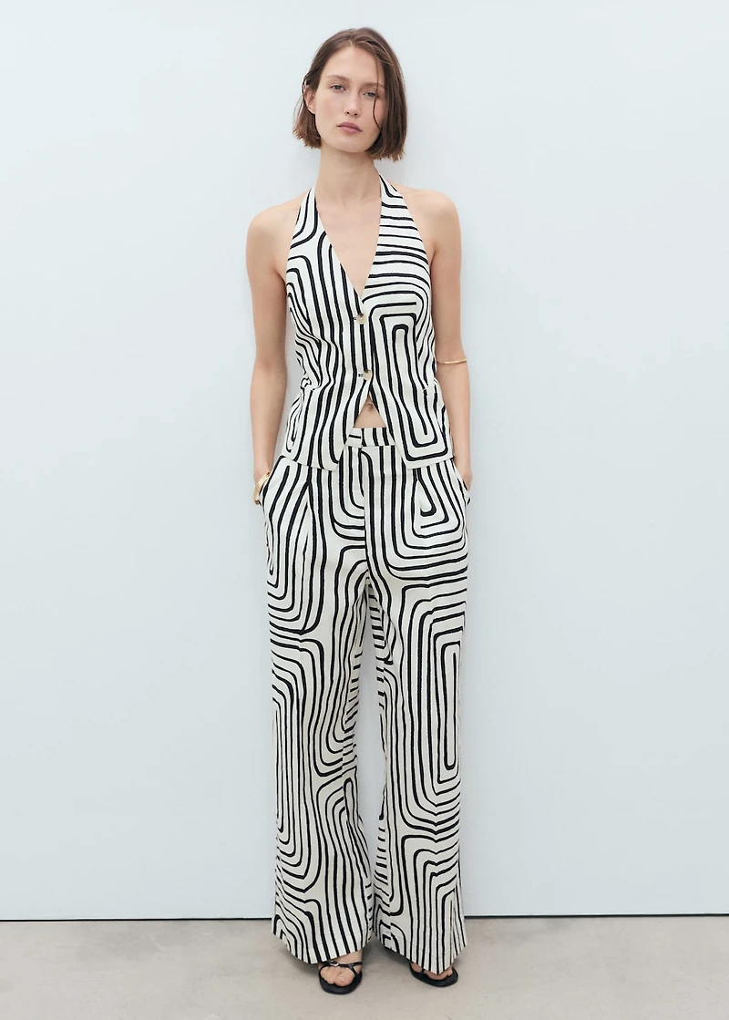 Geometric-print linen pants