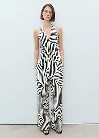 Geometric-print linen pants