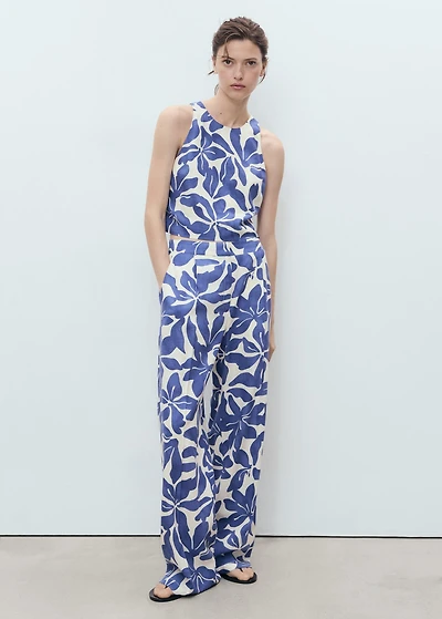 Printed linen-blend top