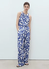 Printed linen-blend top