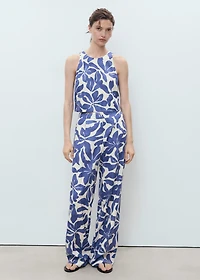 Printed linen-blend pants