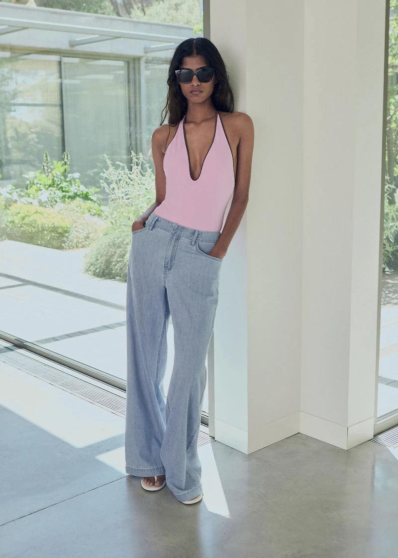 Mid-rise wide leg denim pants