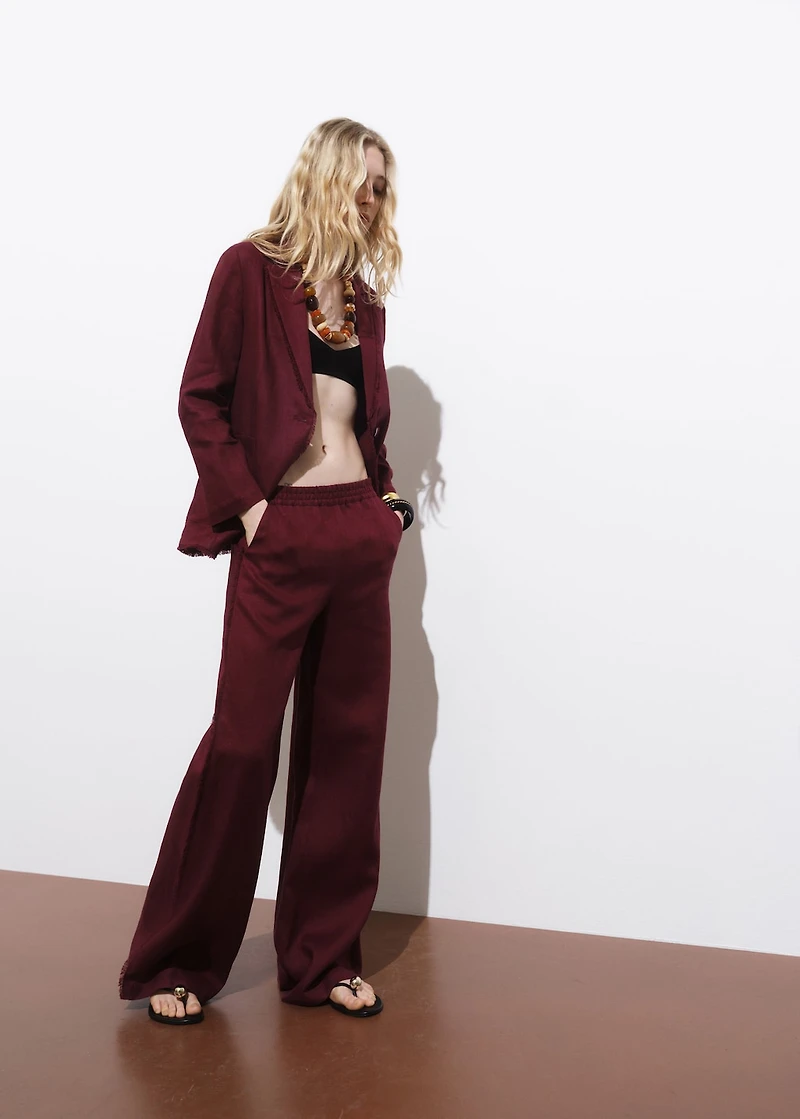 Linen suit blazer with frayed ends