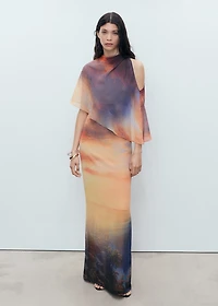 Printed dress with asymmetrical layer