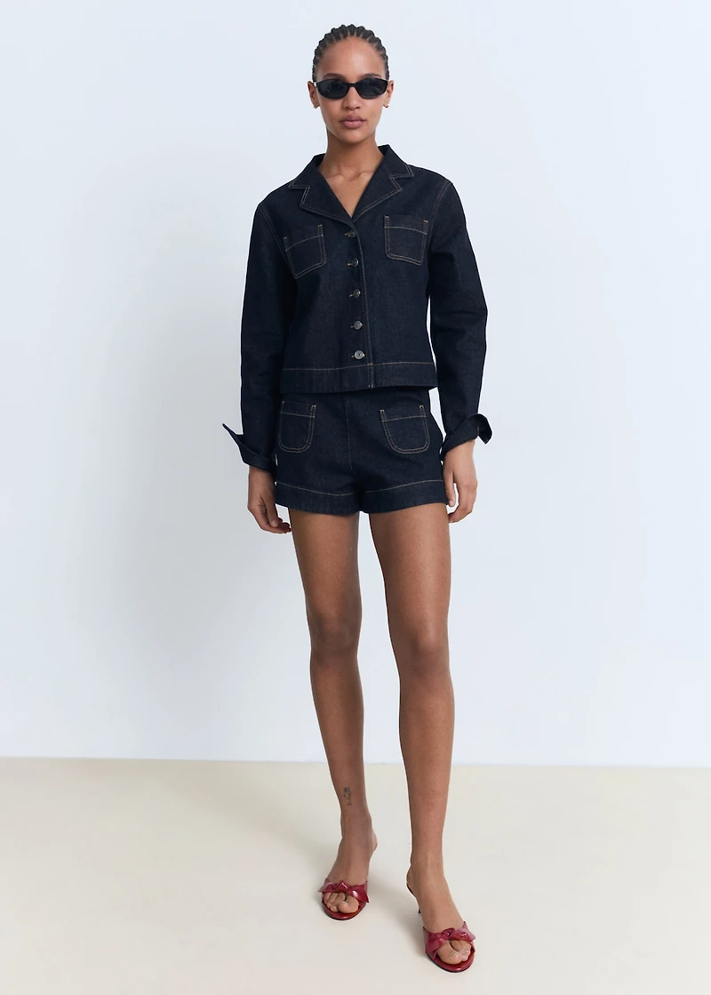 Fitted denim jacket with pockets