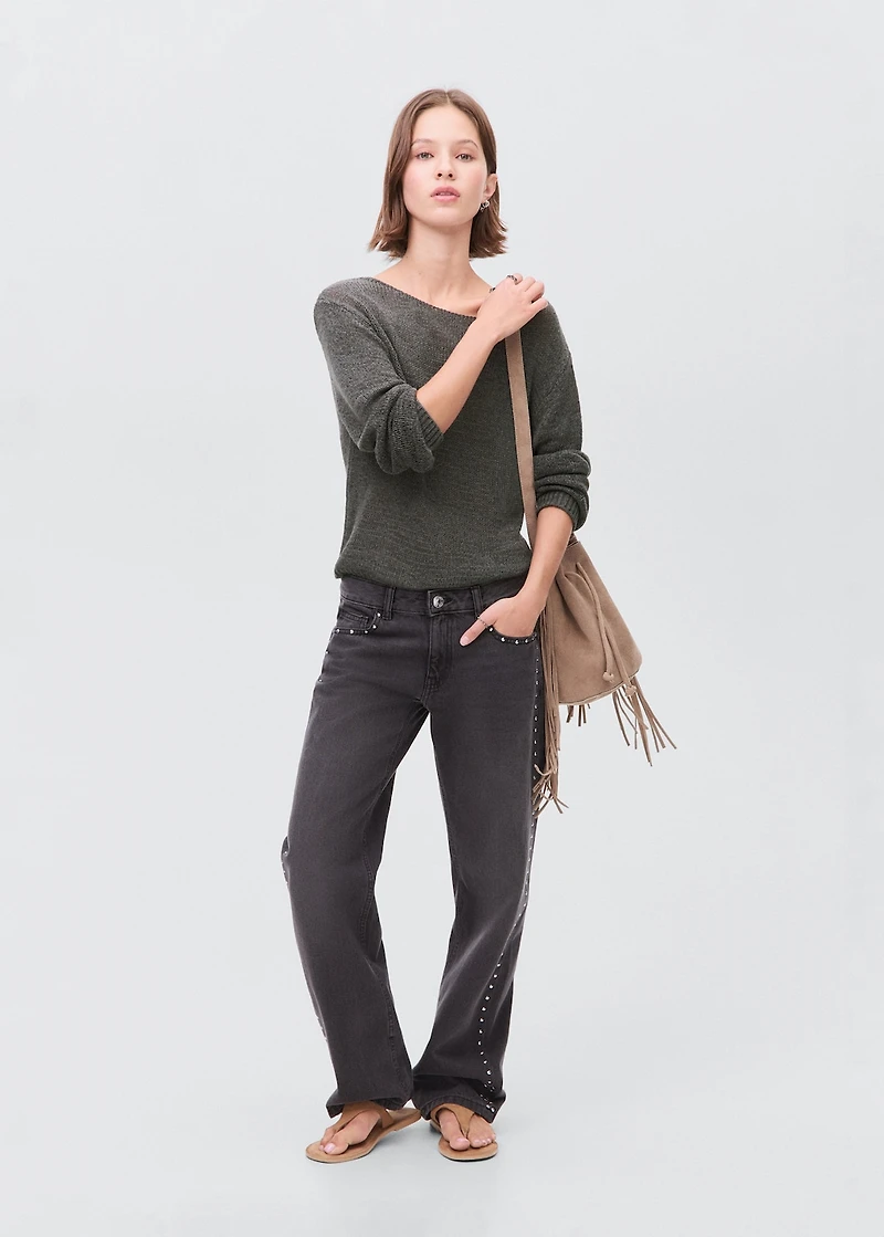 Knit sweater with lace pattern