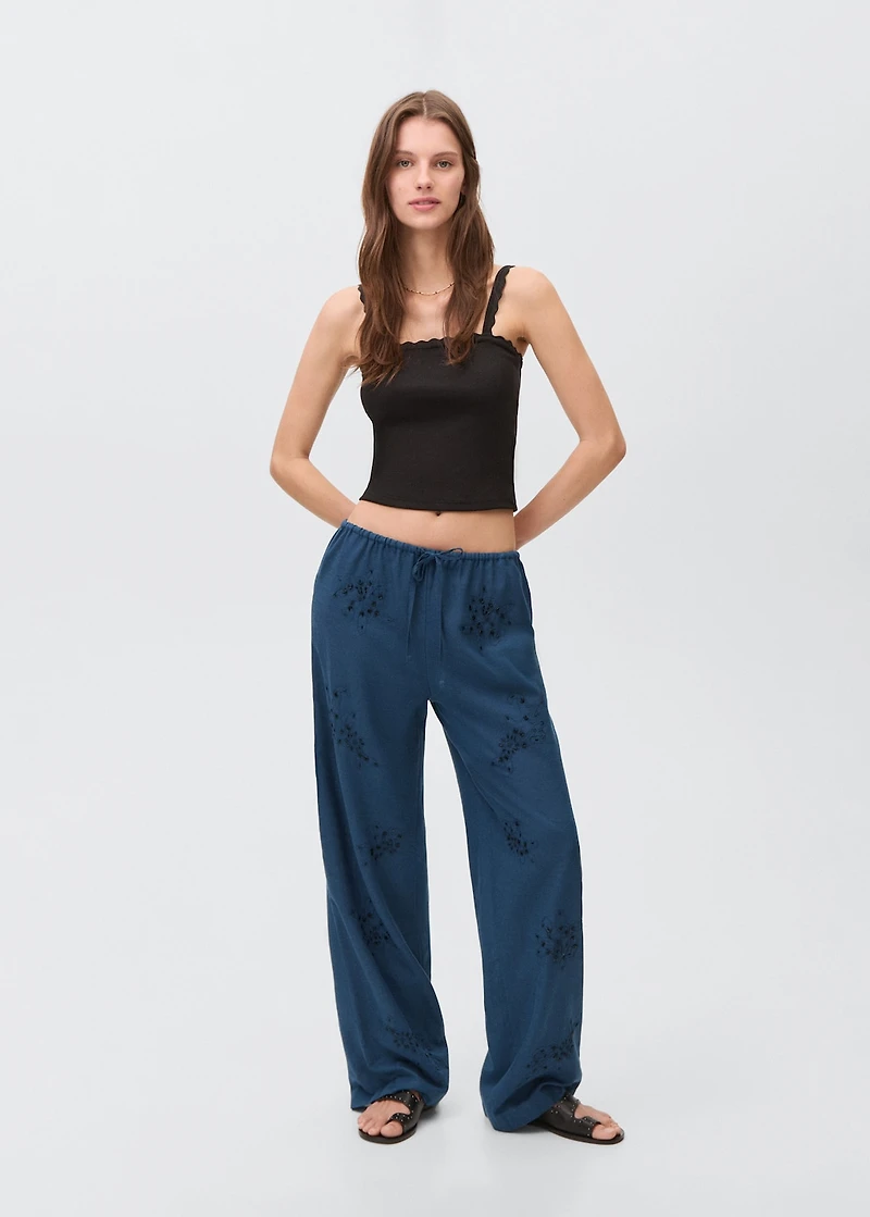 Beaded embroidered pants