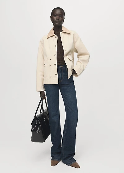 Denim barn jacket with contrasting collar