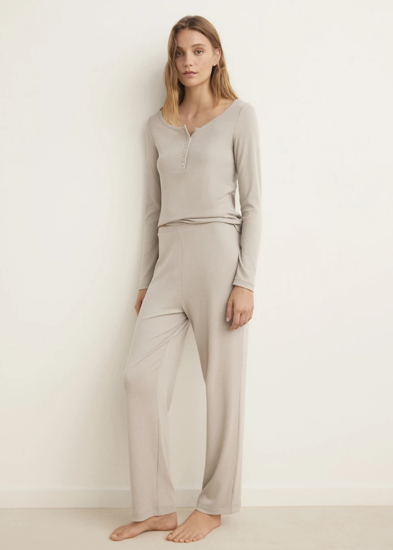 Ribbed knit button-down T-shirt