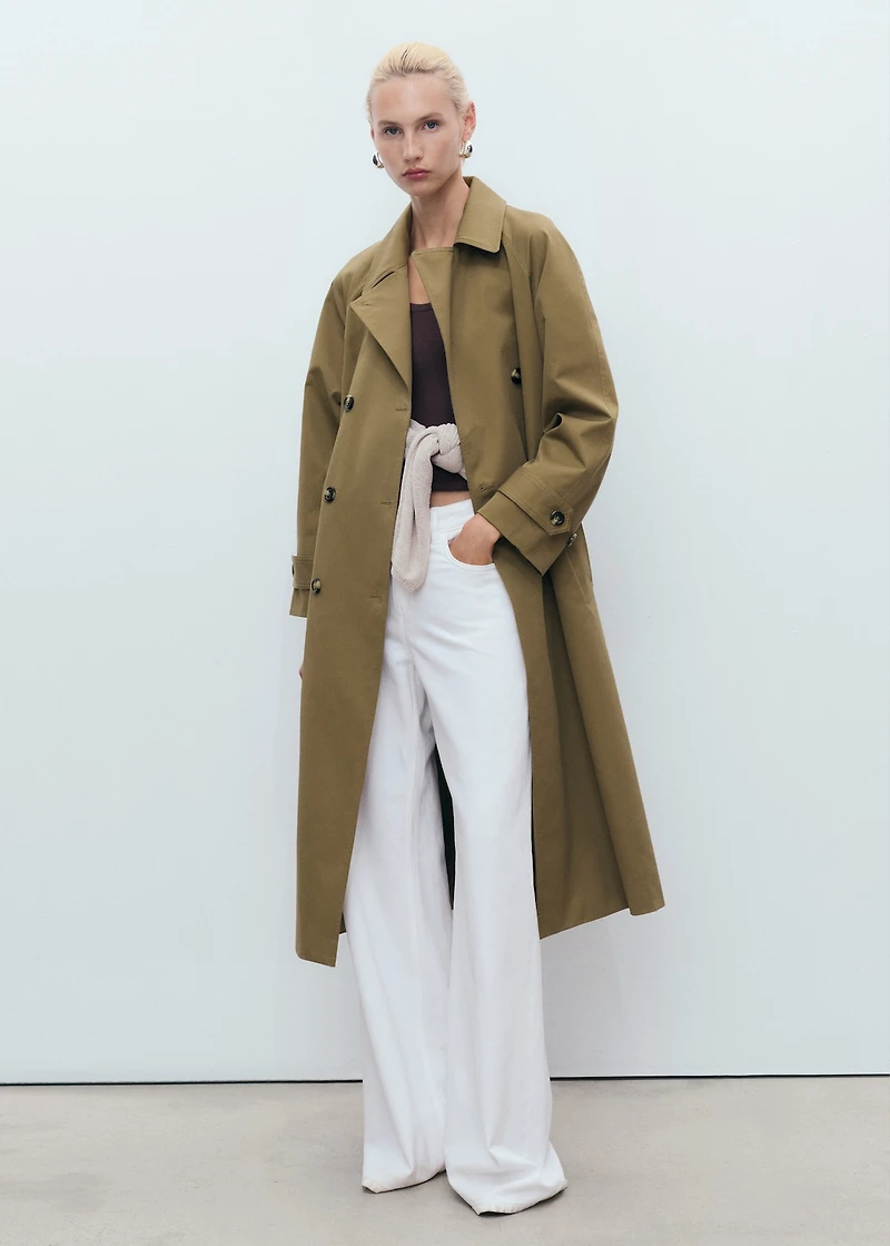 Long double-breasted trench coat
