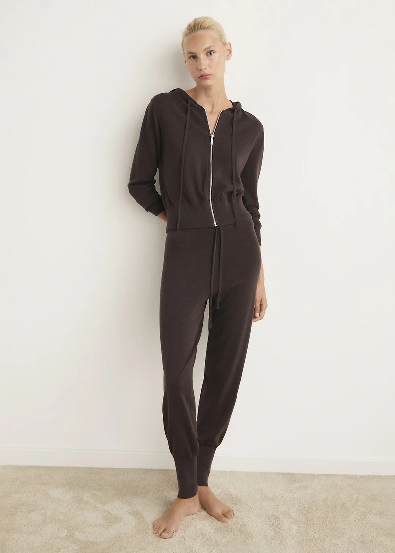 Cotton knitted cardigan with hood