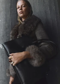 Medium bag with beaten leather effect