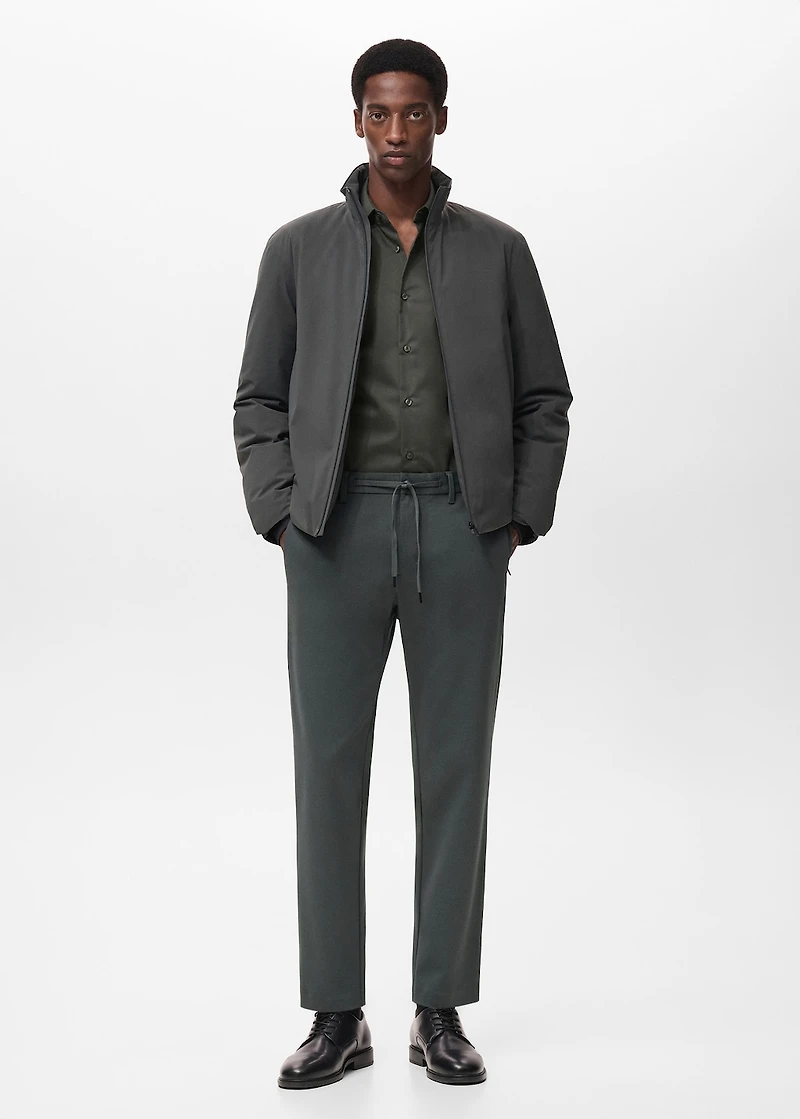 Stretch fabric slim-fit pants with drawstring