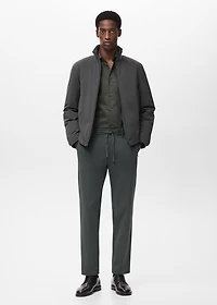 Stretch fabric slim-fit pants with drawstring